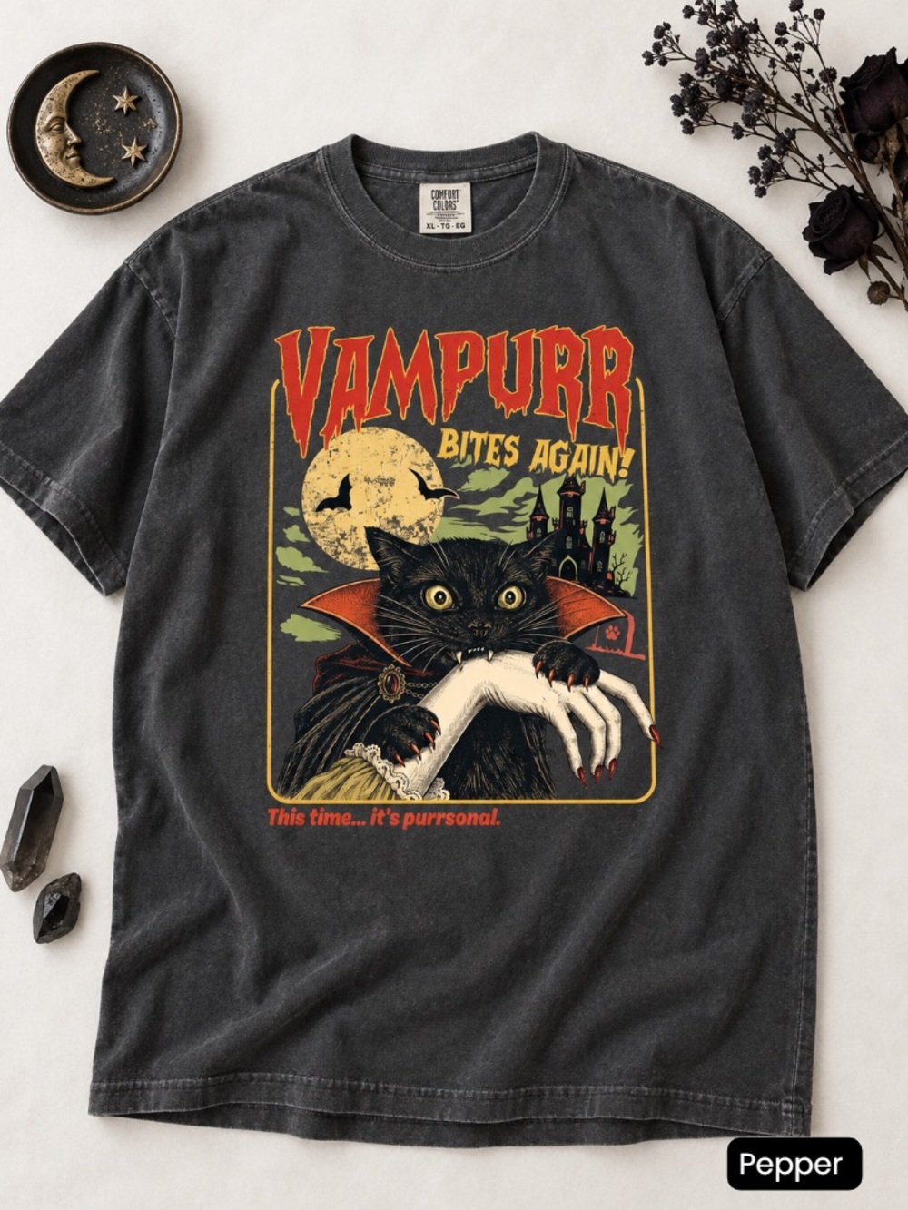 Vampurr Vampire Cat Halloween Graphic Tee Vintage Shirt